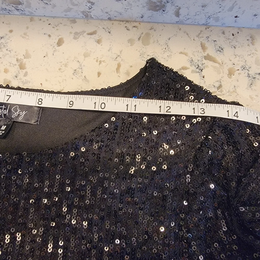 Crystal Sky Black Sparkle Long‎ Sleeve Mini Dress Size Medium NWT - Picture 4 of 10